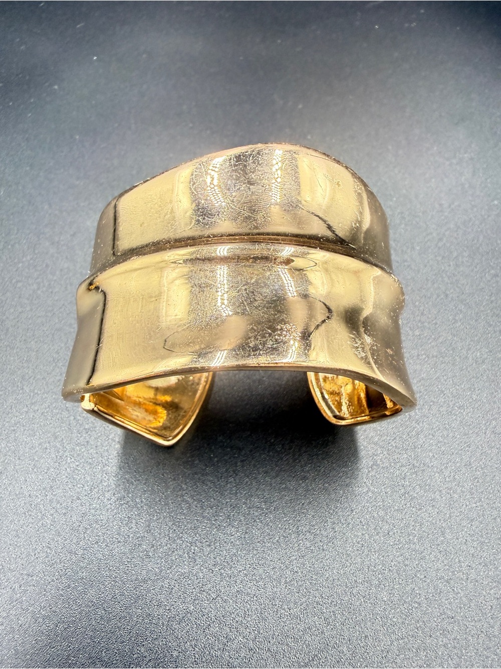 Wide Gold Sculpted Open Cuff Bracelet - Women Jewelry